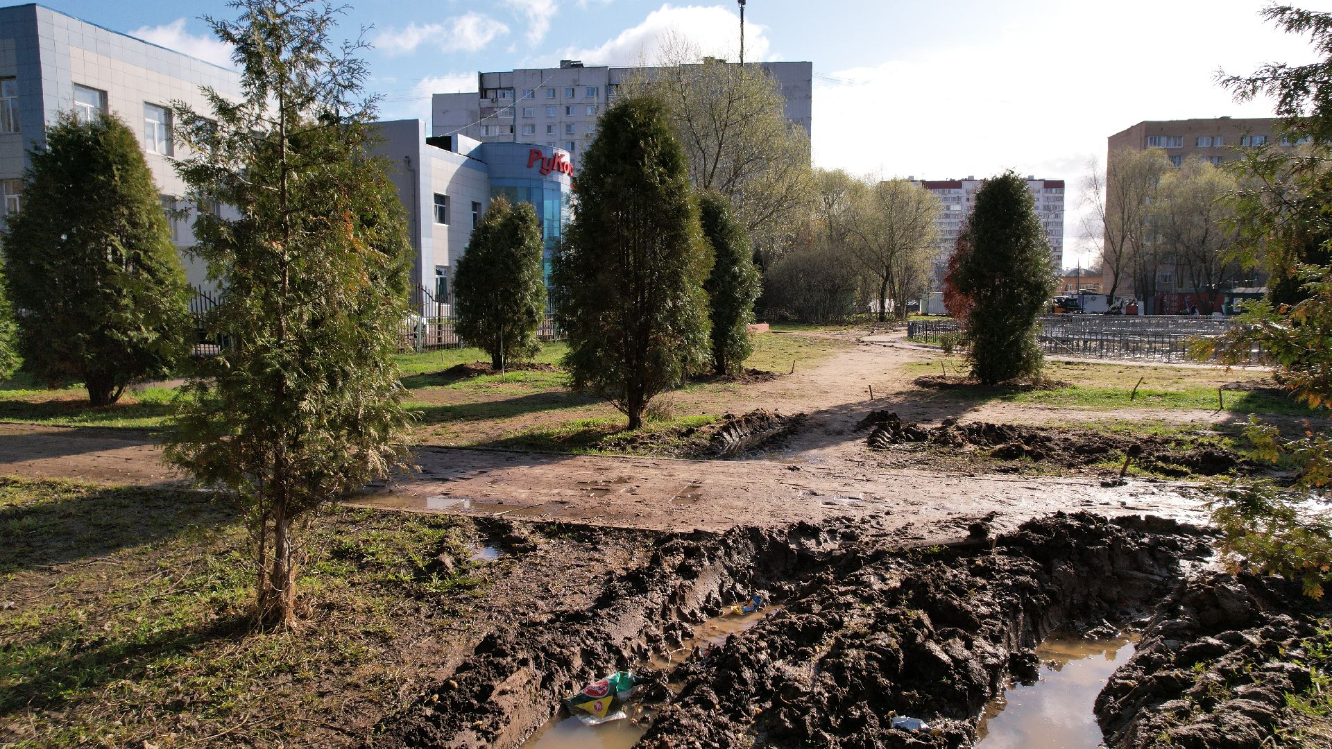 видео с коптера, лобня, парк,