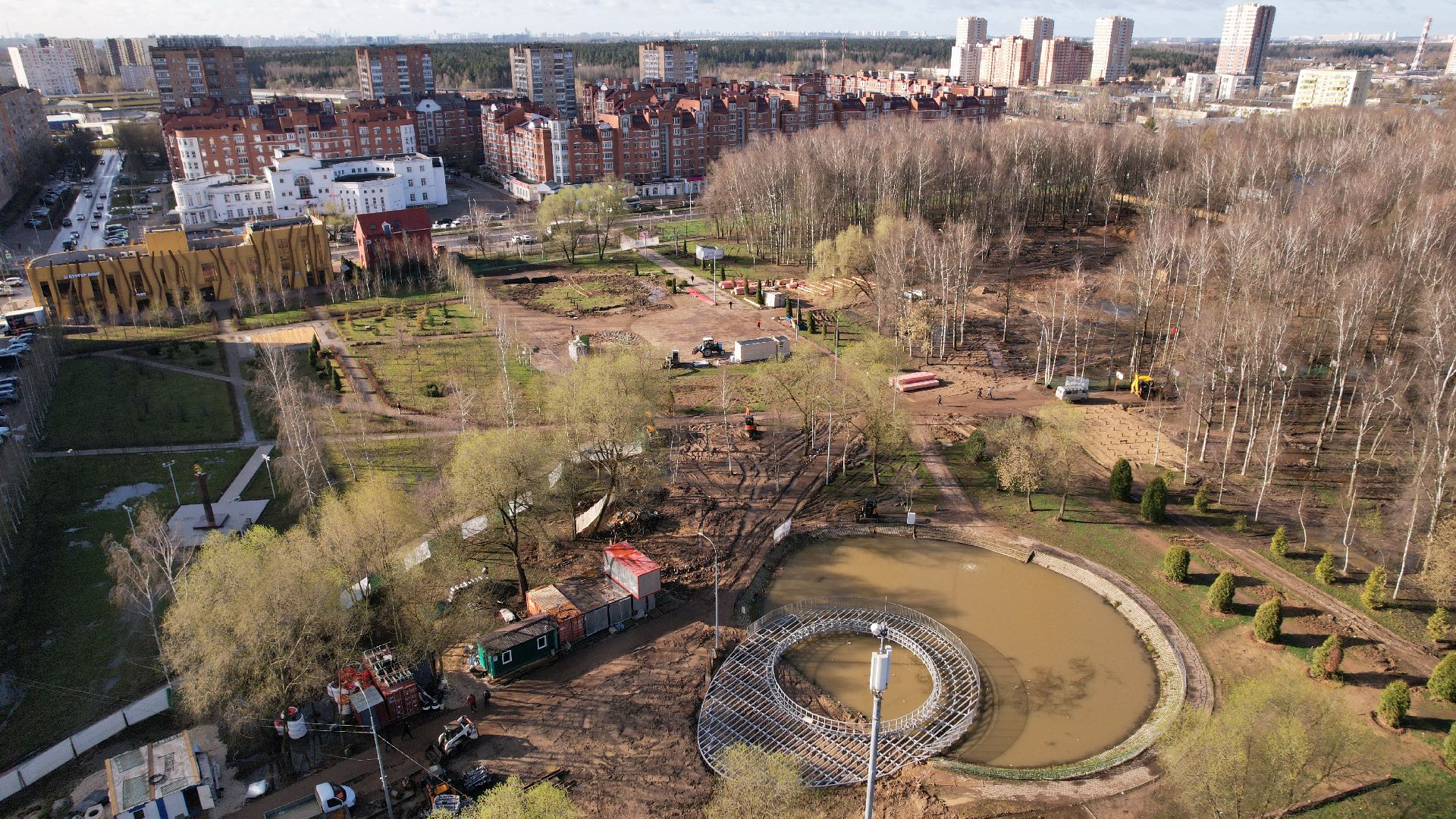видео с коптера, лобня, парк,
