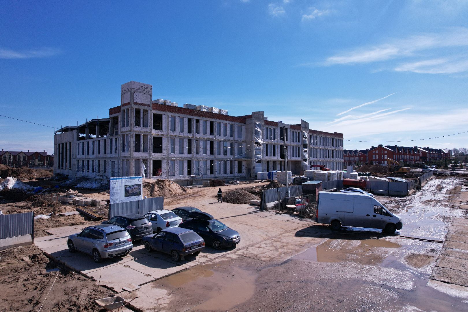 видео с коптера, истра, школа, строительство,