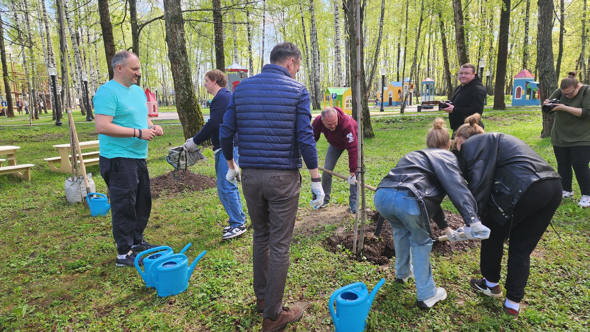 кашира, городской парк, день добрых дел, туи, красный клен, посадка деревьев, благоустройство,