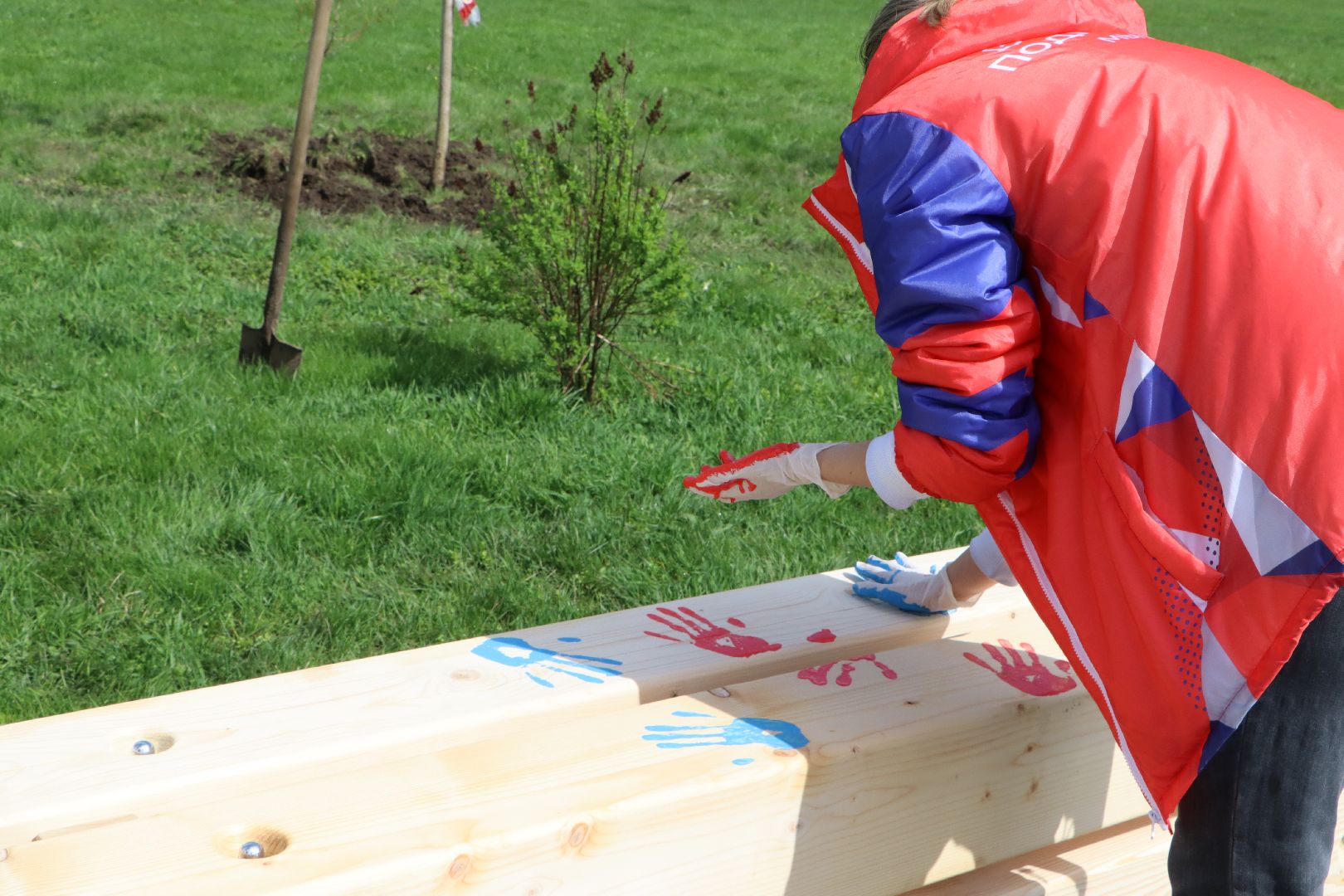 Серебряные Пруды, Парк Серебряный, скамейка Дружбы, красный клен, день добрых дел,