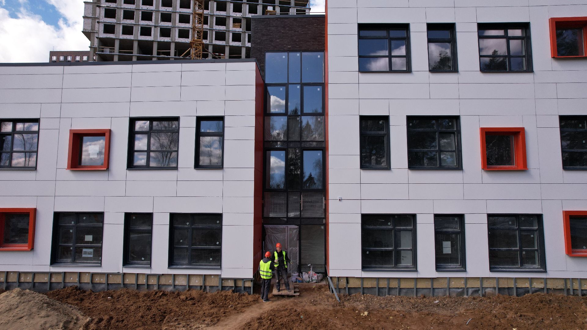 видео с коптера, балашиха, строительство, детский сад,