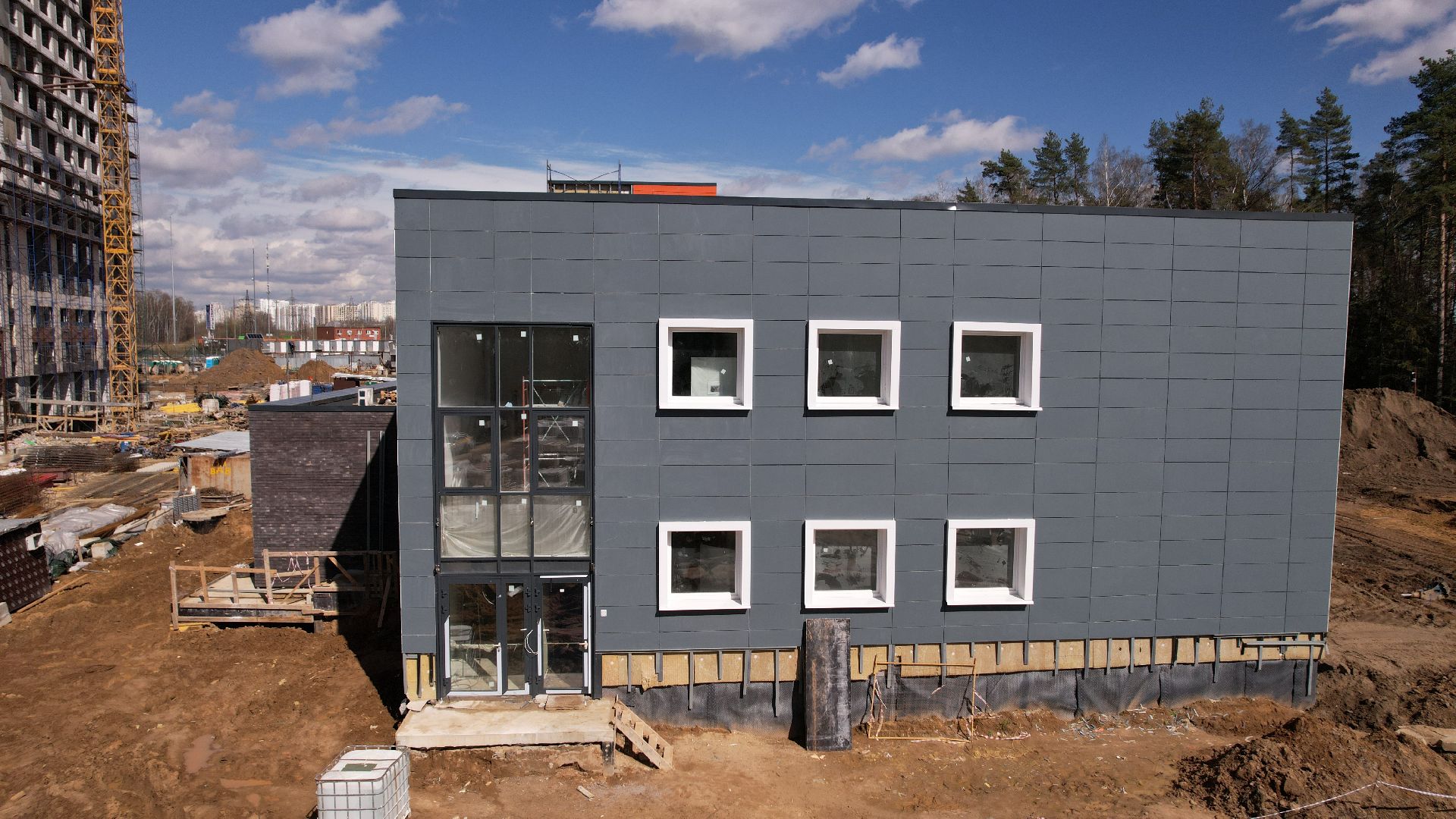 видео с коптера, балашиха, строительство, детский сад,