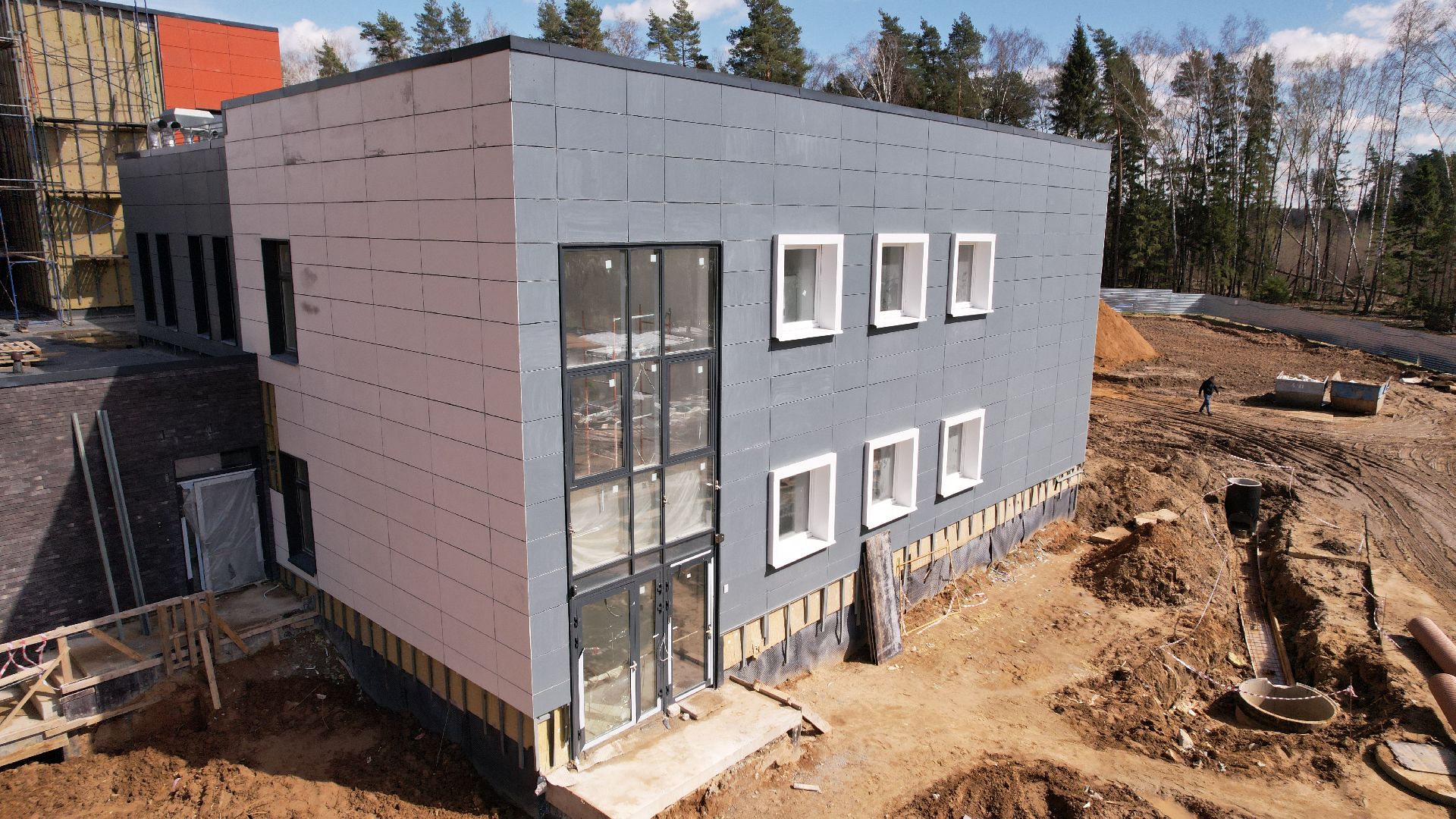 видео с коптера, балашиха, строительство, детский сад,