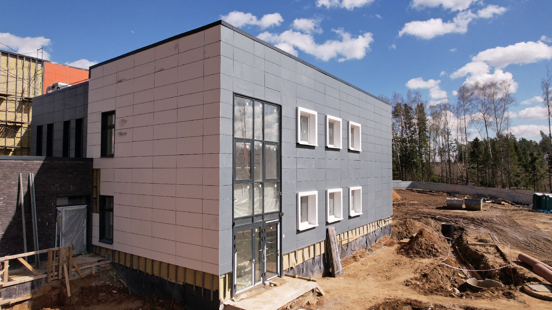 видео с коптера, балашиха, строительство, детский сад,