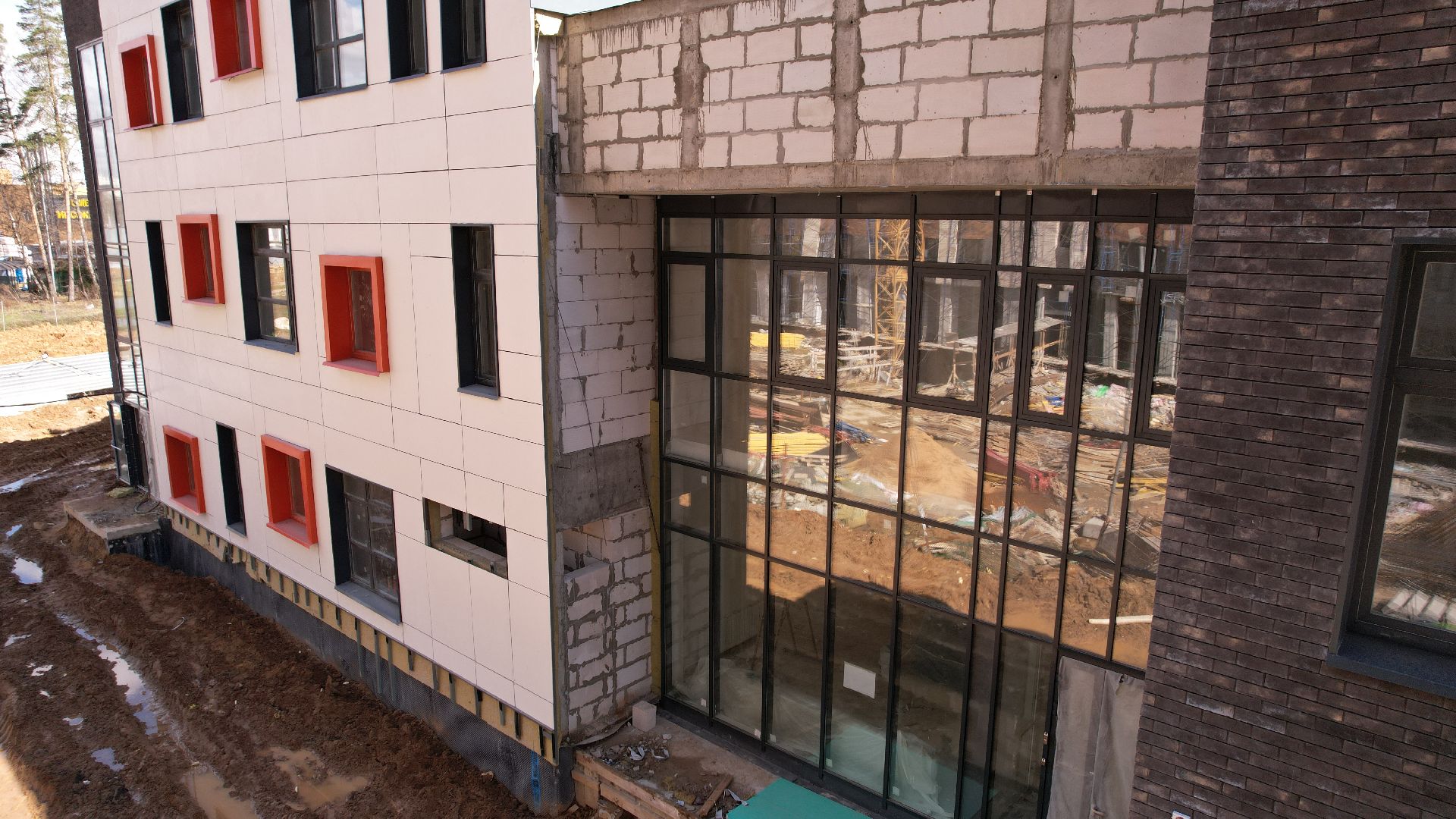 видео с коптера, балашиха, строительство, детский сад,