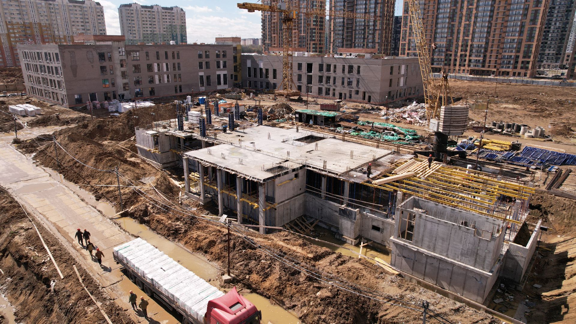 видео с коптера, строительство, детский сад, балашиха,