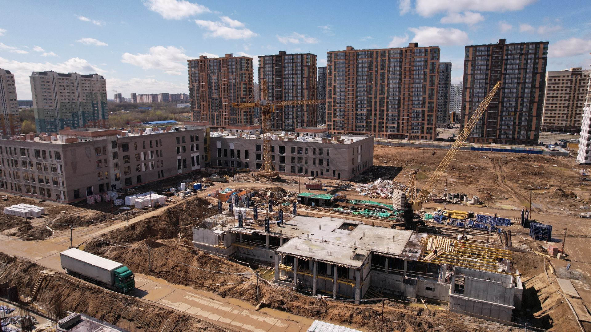 видео с коптера, строительство, детский сад, балашиха,