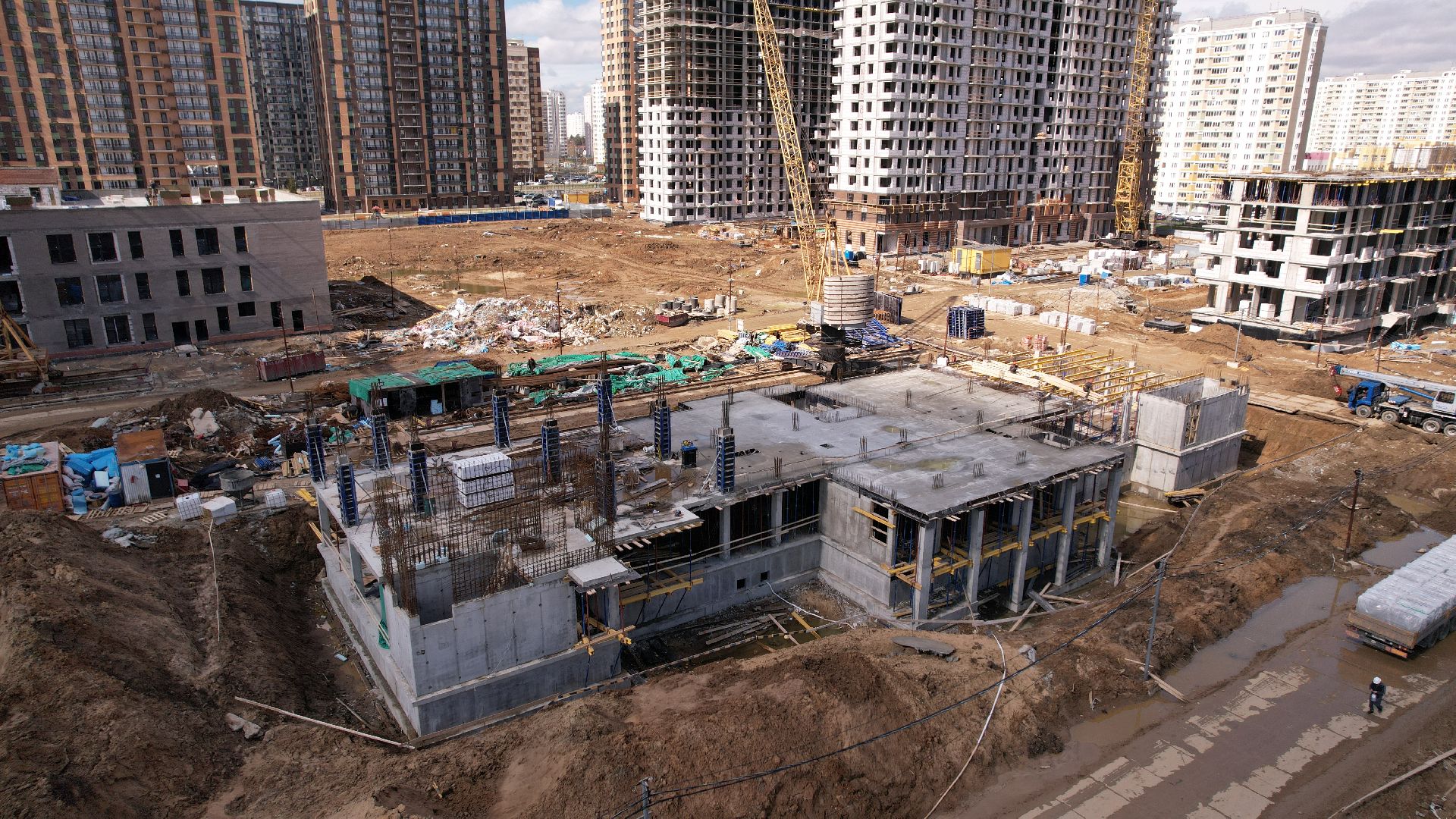 видео с коптера, строительство, детский сад, балашиха,