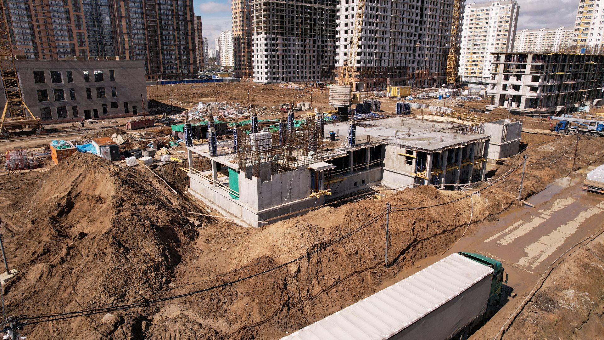 видео с коптера, строительство, детский сад, балашиха,