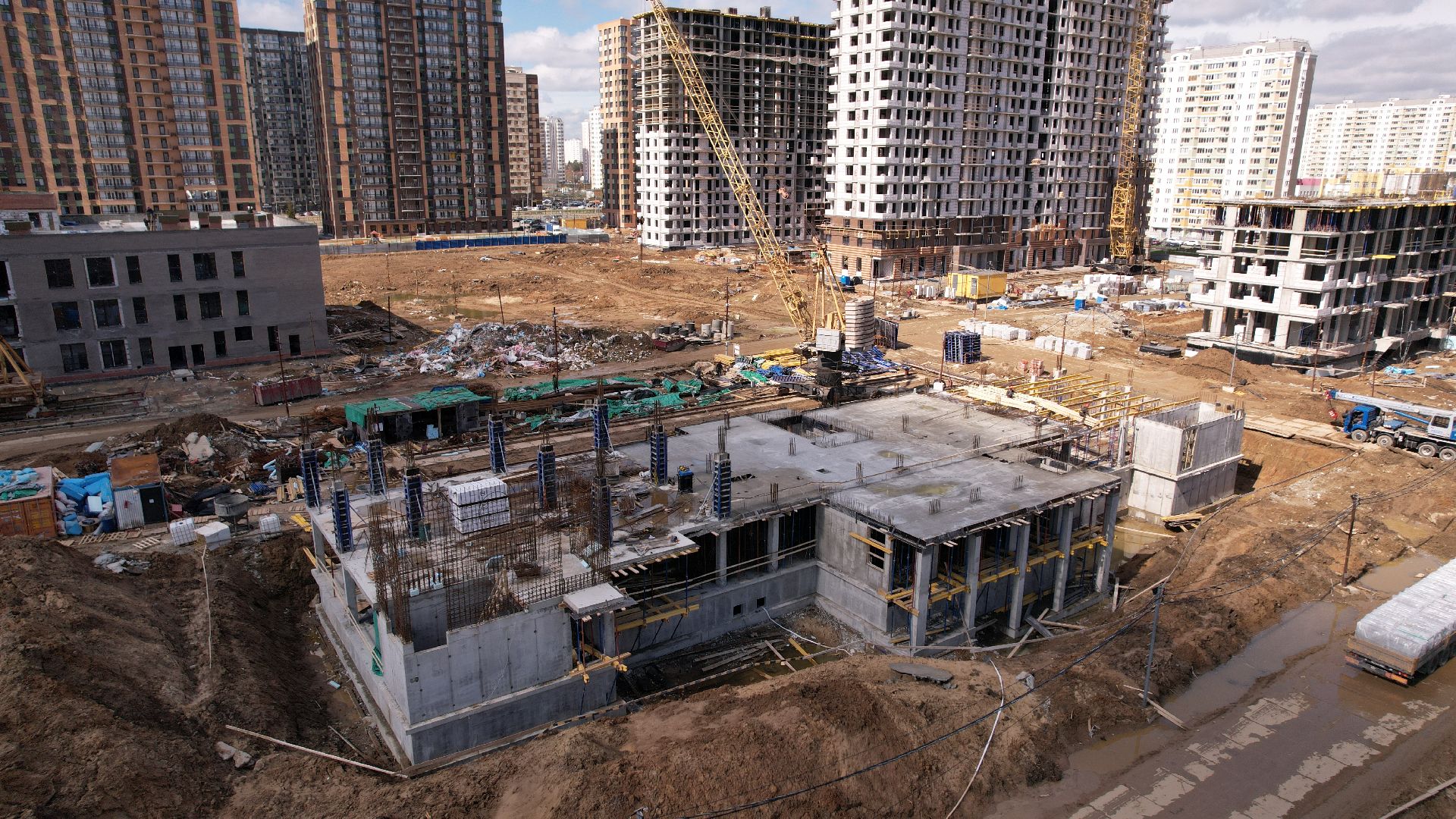 видео с коптера, строительство, детский сад, балашиха,