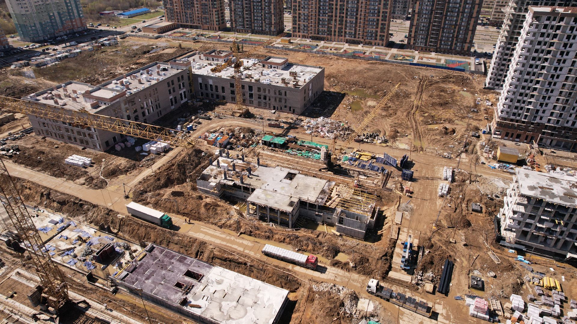 видео с коптера, строительство, детский сад, балашиха,