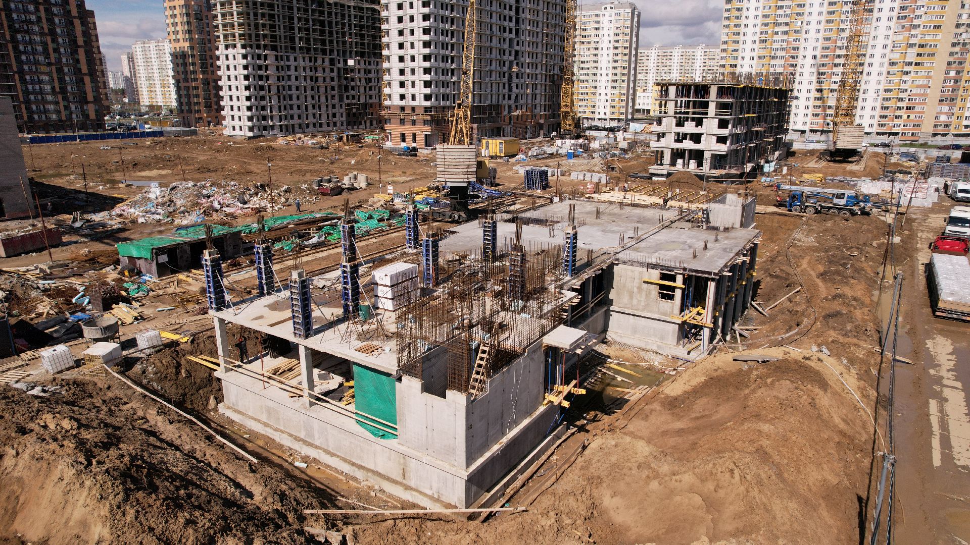 видео с коптера, строительство, детский сад, балашиха,