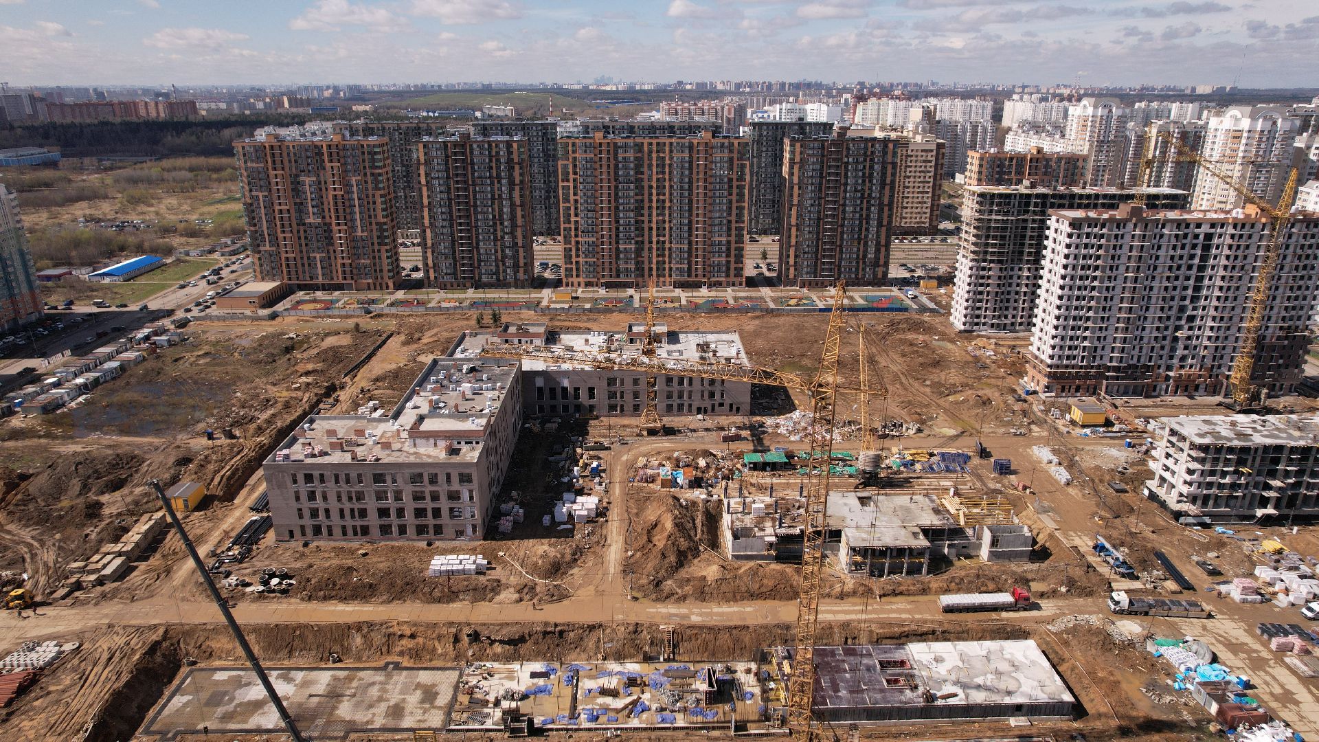 видео с коптера, строительство, детский сад, балашиха,