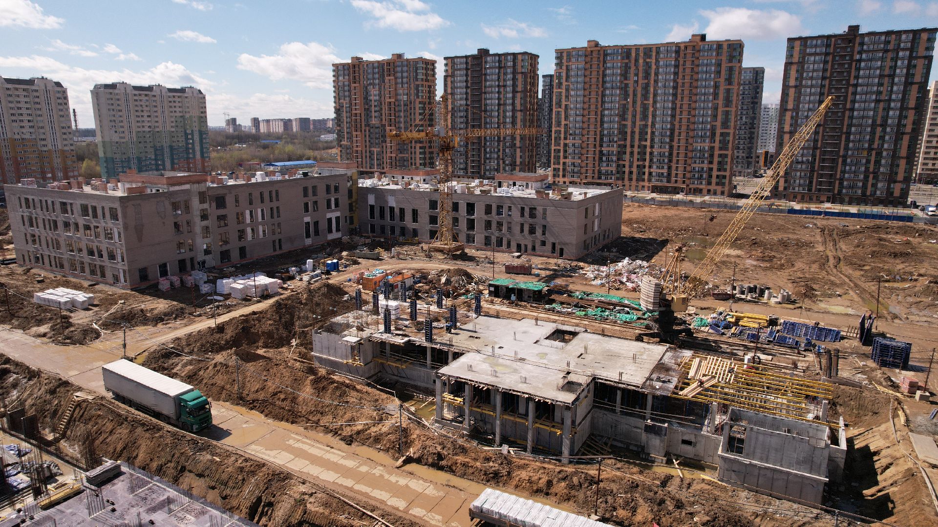 видео с коптера, строительство, детский сад, балашиха,