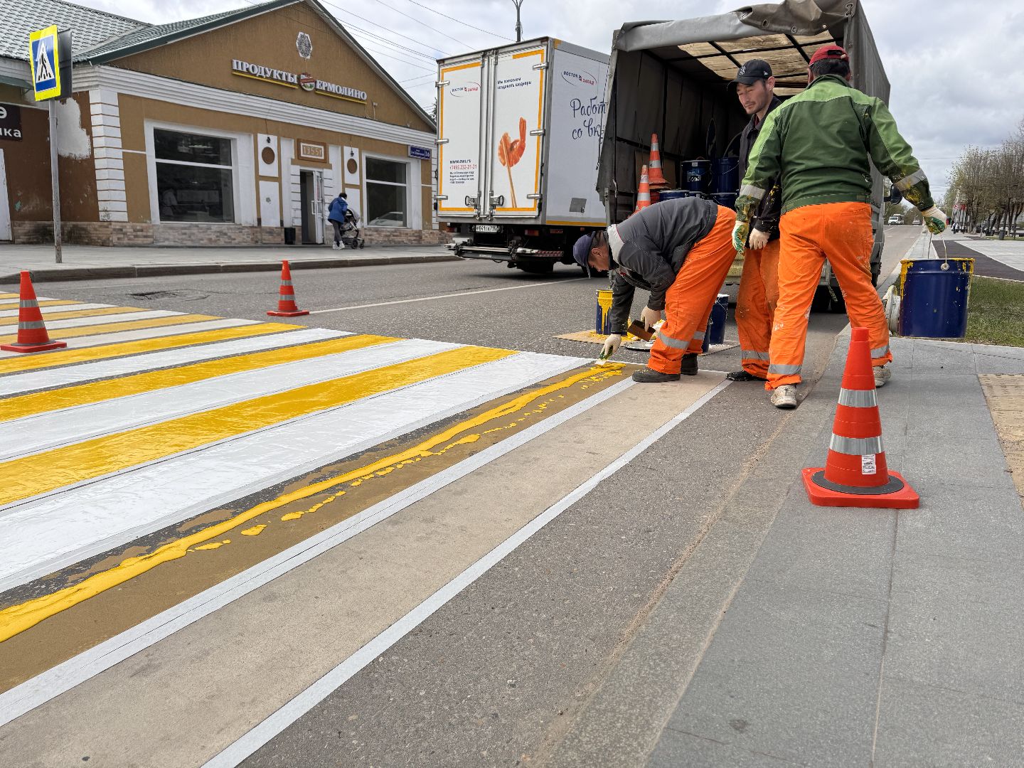 шаховская, разметка дороги, пешеходная разметка, покраска пешеходных переходов,