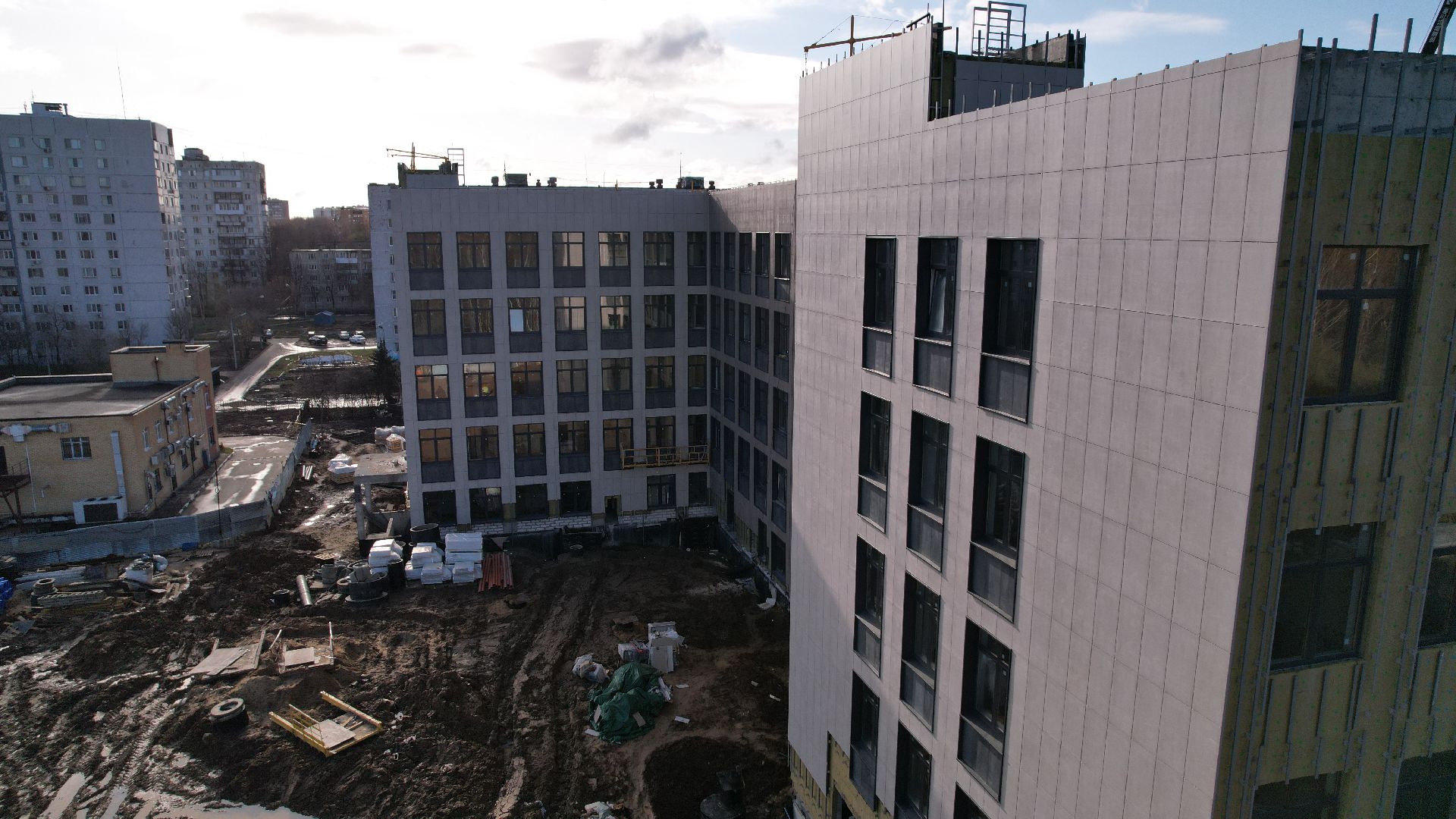 видео с коптера, поликлиника, лобня,