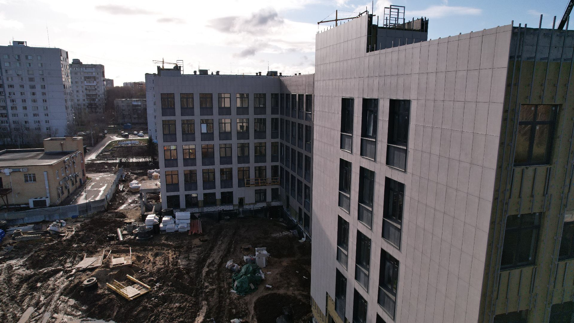 видео с коптера, поликлиника, лобня,