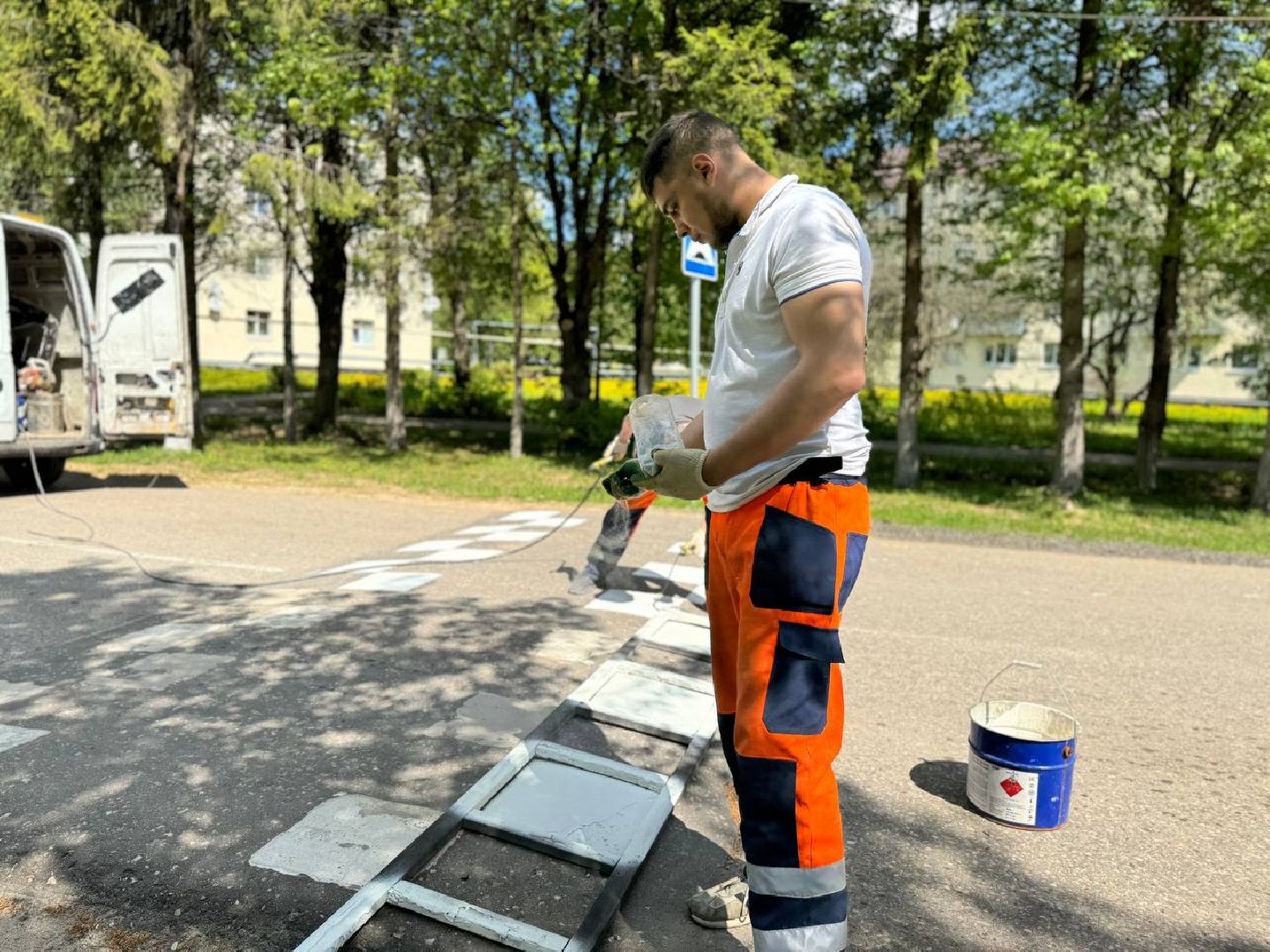 обновление разметки, восход, ремонт дорог,