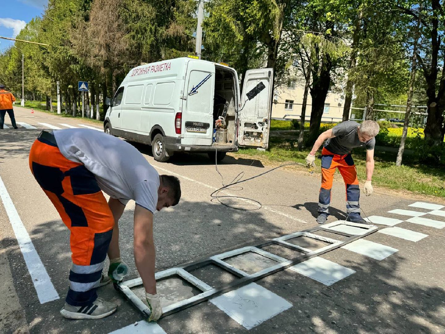 обновление разметки, восход, ремонт дорог,