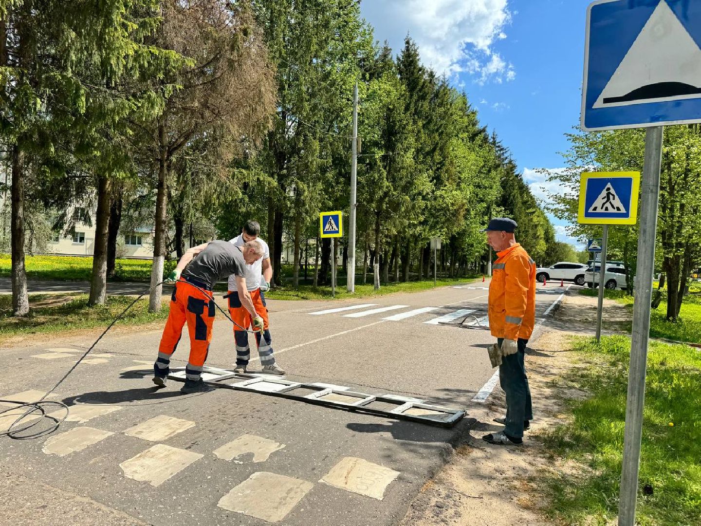 обновление разметки, восход, ремонт дорог,