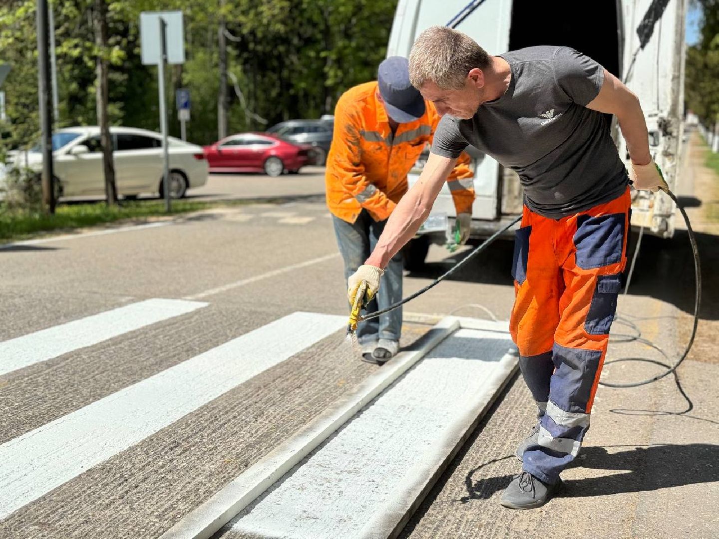 обновление разметки, восход, ремонт дорог,