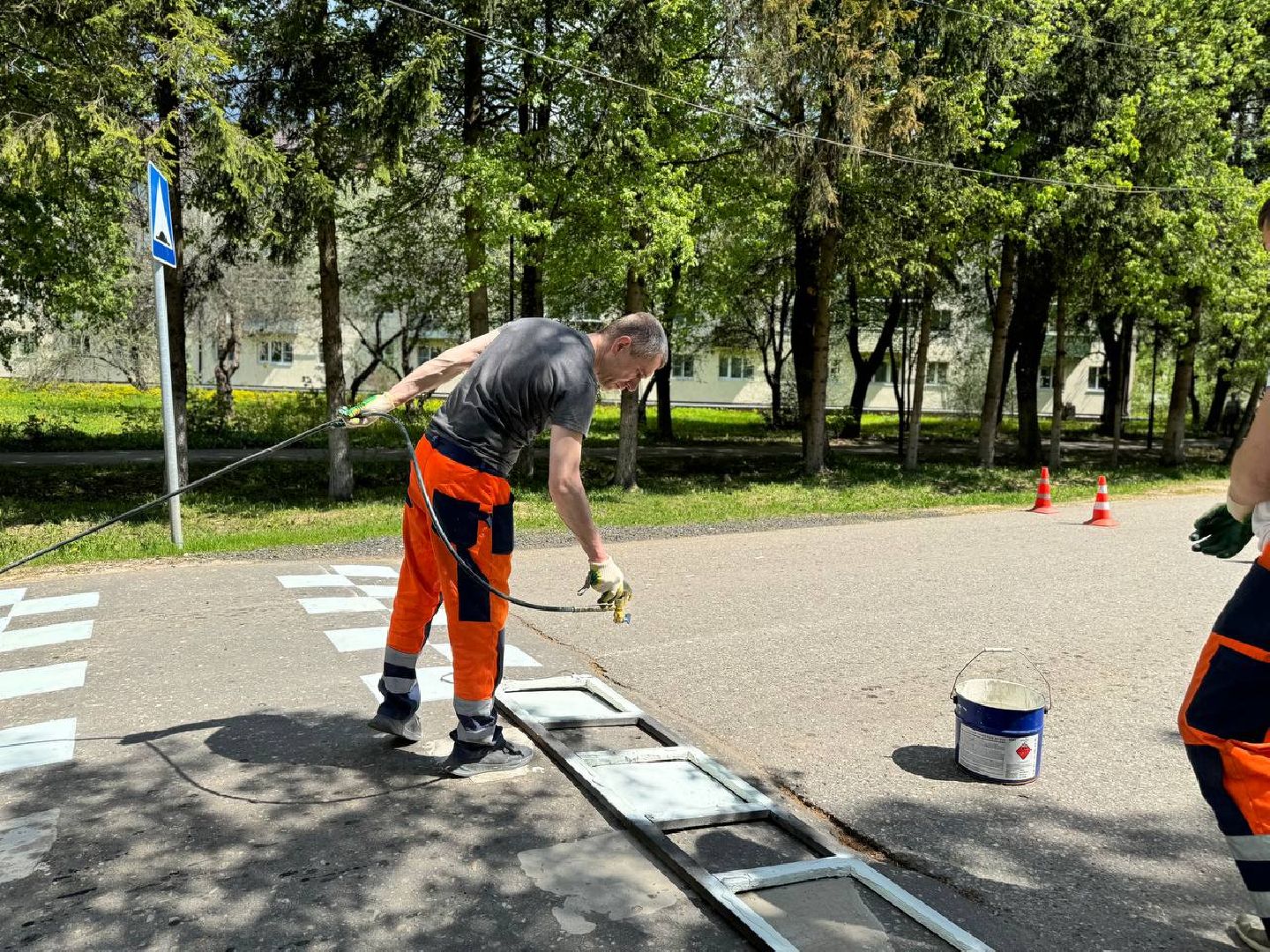 обновление разметки, восход, ремонт дорог,