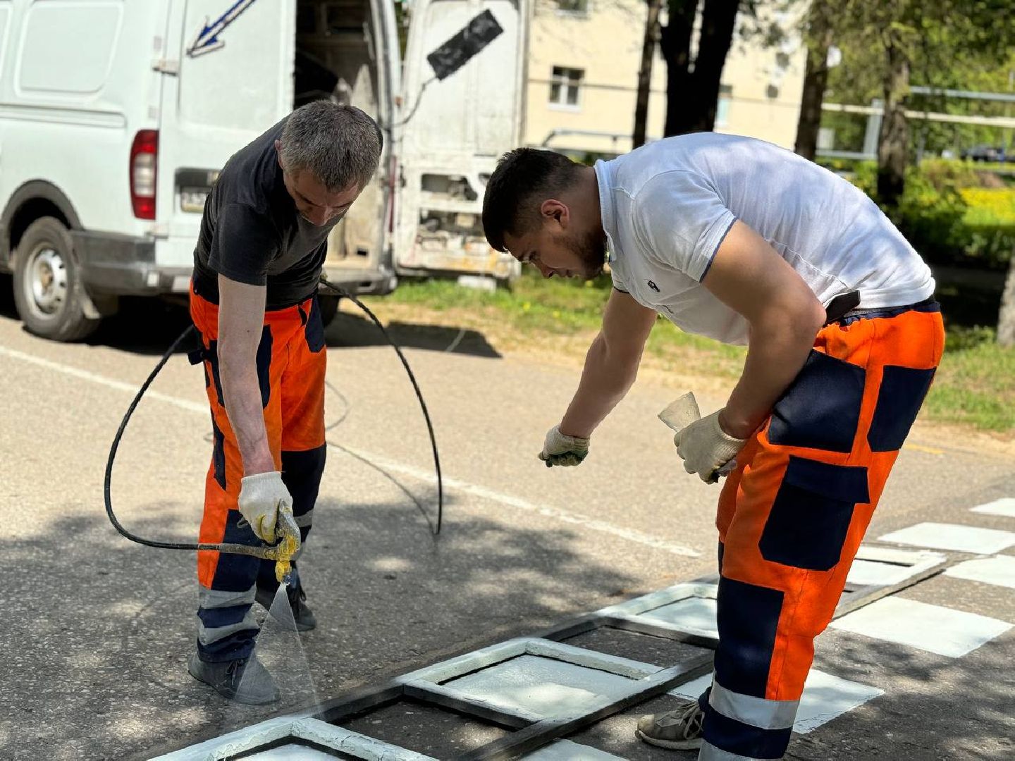 обновление разметки, восход, ремонт дорог,