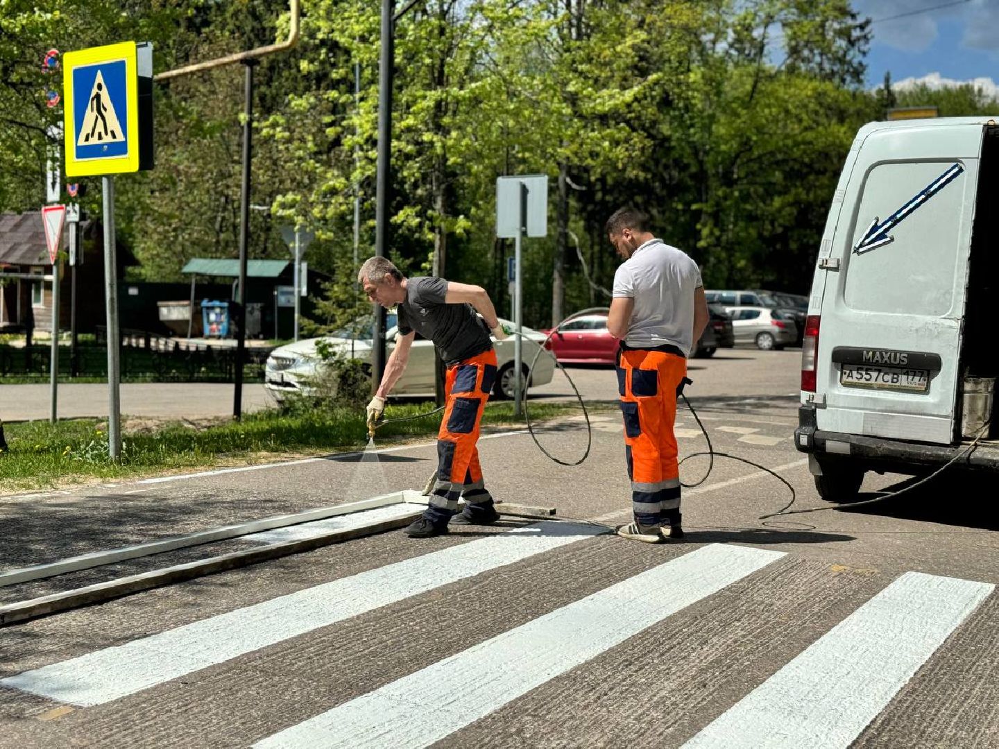обновление разметки, восход, ремонт дорог,