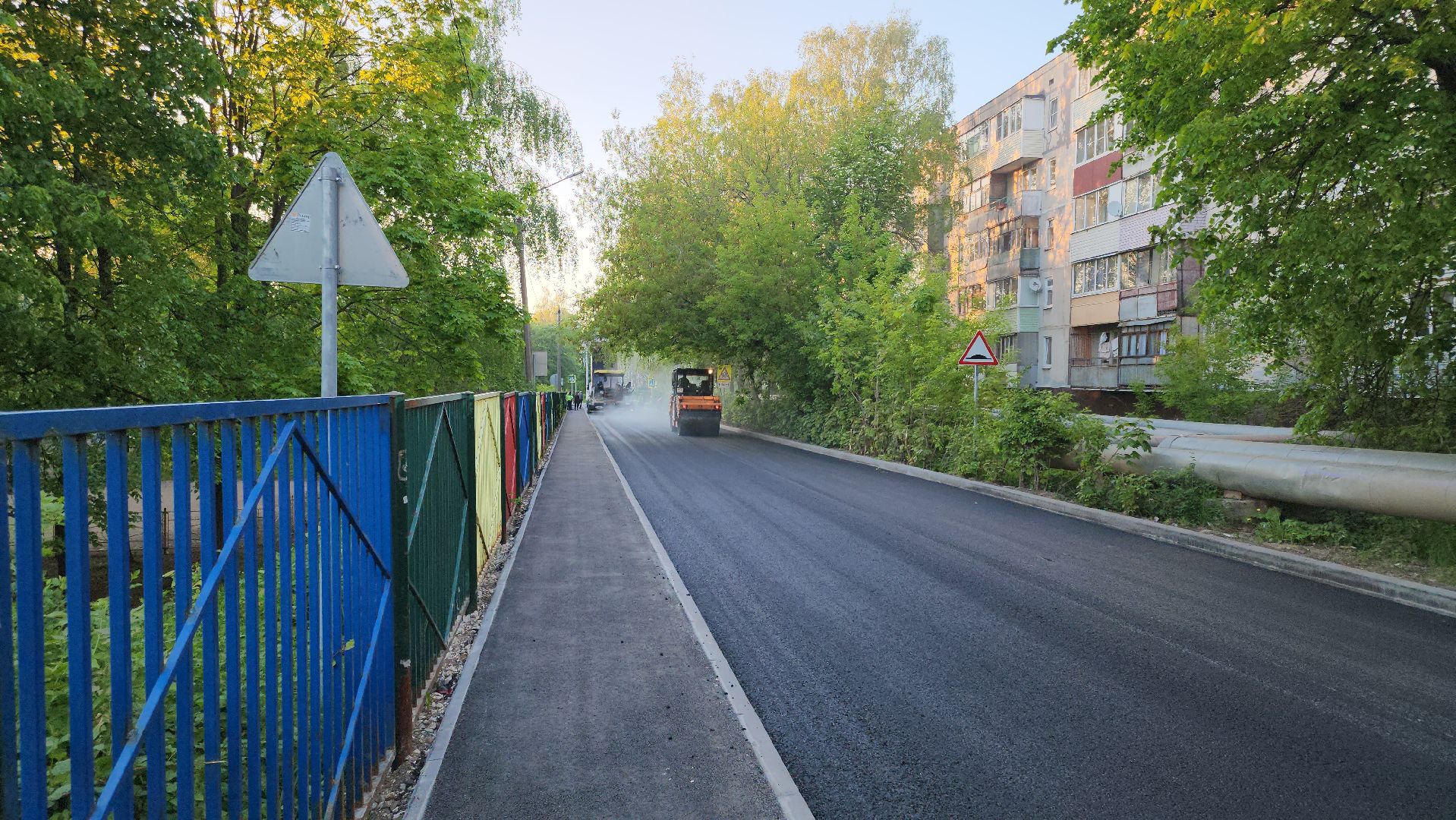 кашира, новокаширская, ремонт дороги, бордюры, тротуар, дорожная разметка, знаки,