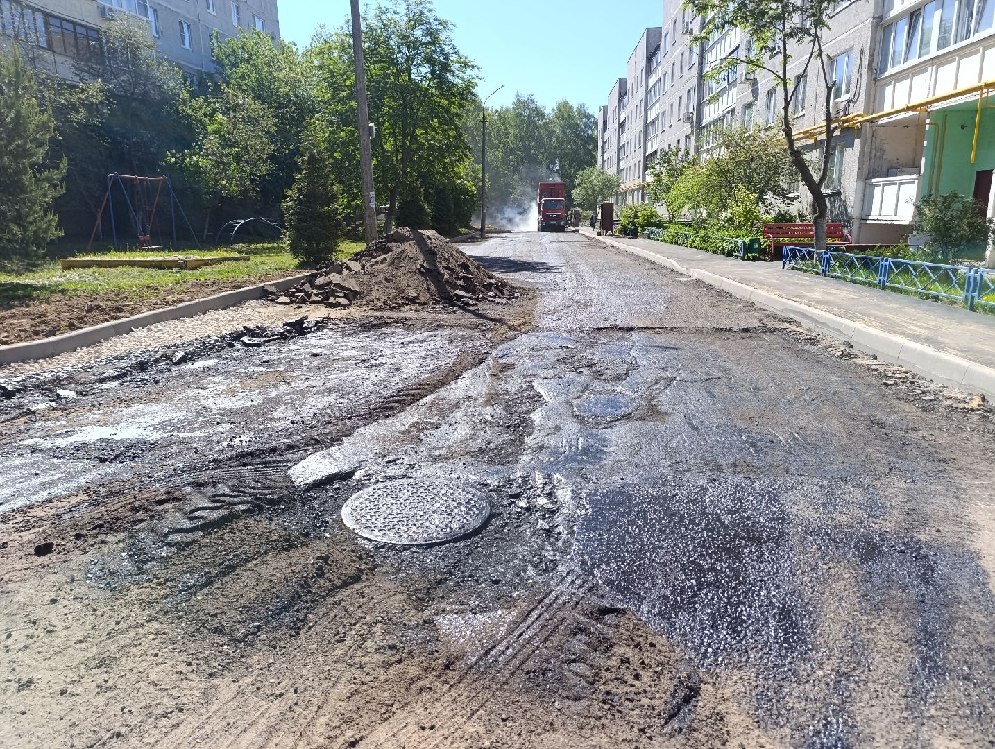 Бронницы, Поселок Горка, Замена асфальта во дворе, Благоустройство,