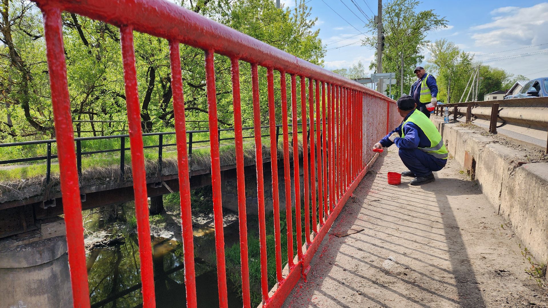 Мост, река Рожайка, Покраска, Покраска перил, Ограждение, Благоустройство, Домодедово, капитальный ремонт, МБУ, ЖКХ, Подмосковье,