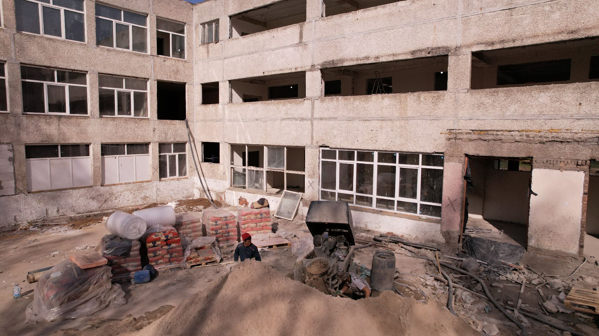 видео с коптера, школа, ремонт,