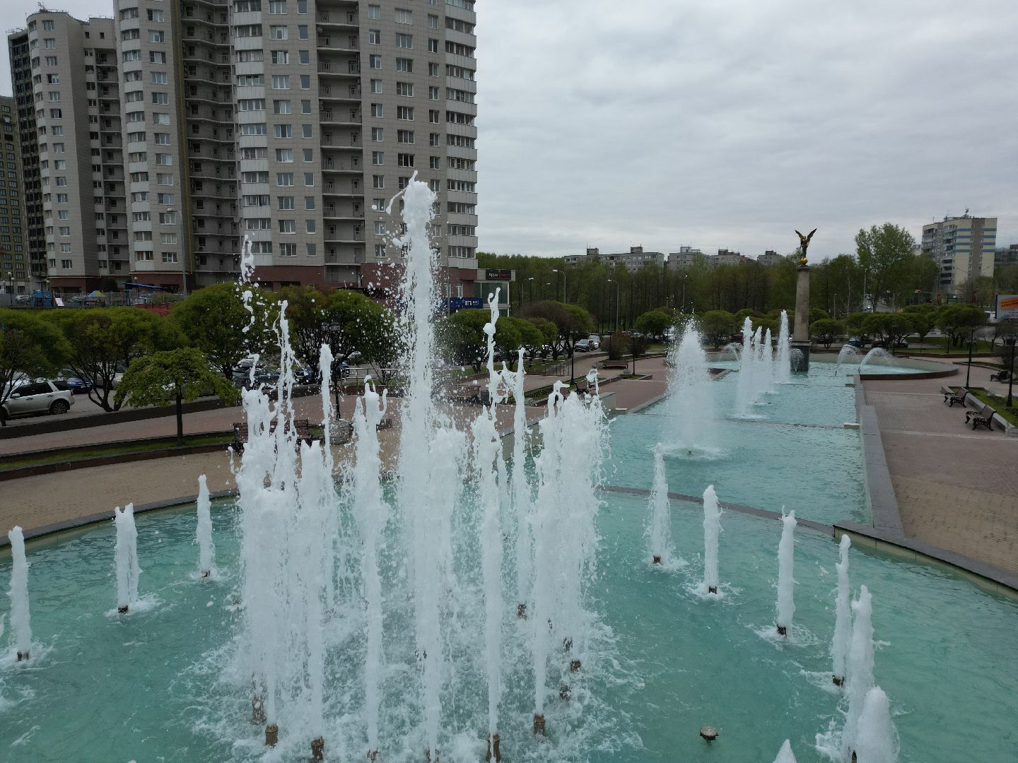 пушкино, фонтан, видео с коптера,