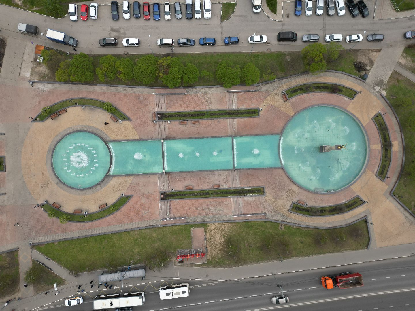 пушкино, фонтан, видео с коптера,