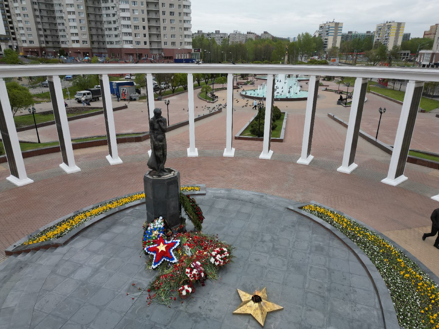 пушкино, фонтан, видео с коптера,