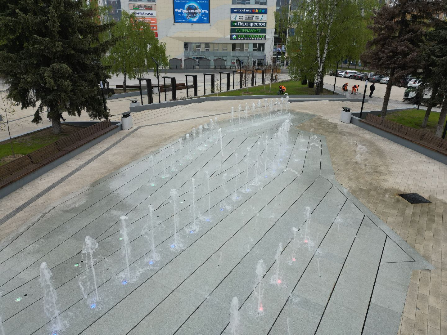 видео с коптера, пушкино, фонтан, благоустройство,