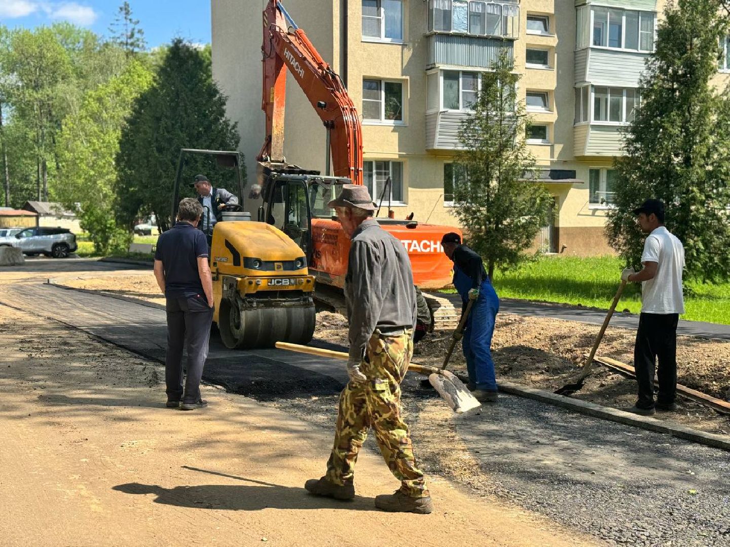 дорога, рабочие, восход,