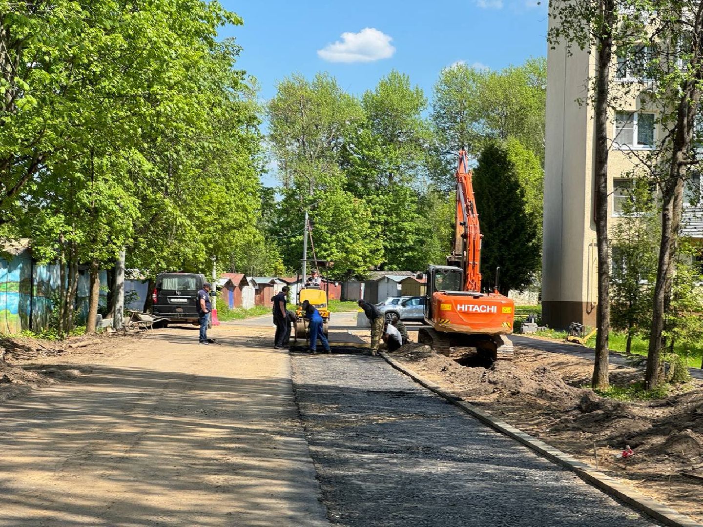 дорога, рабочие, восход,