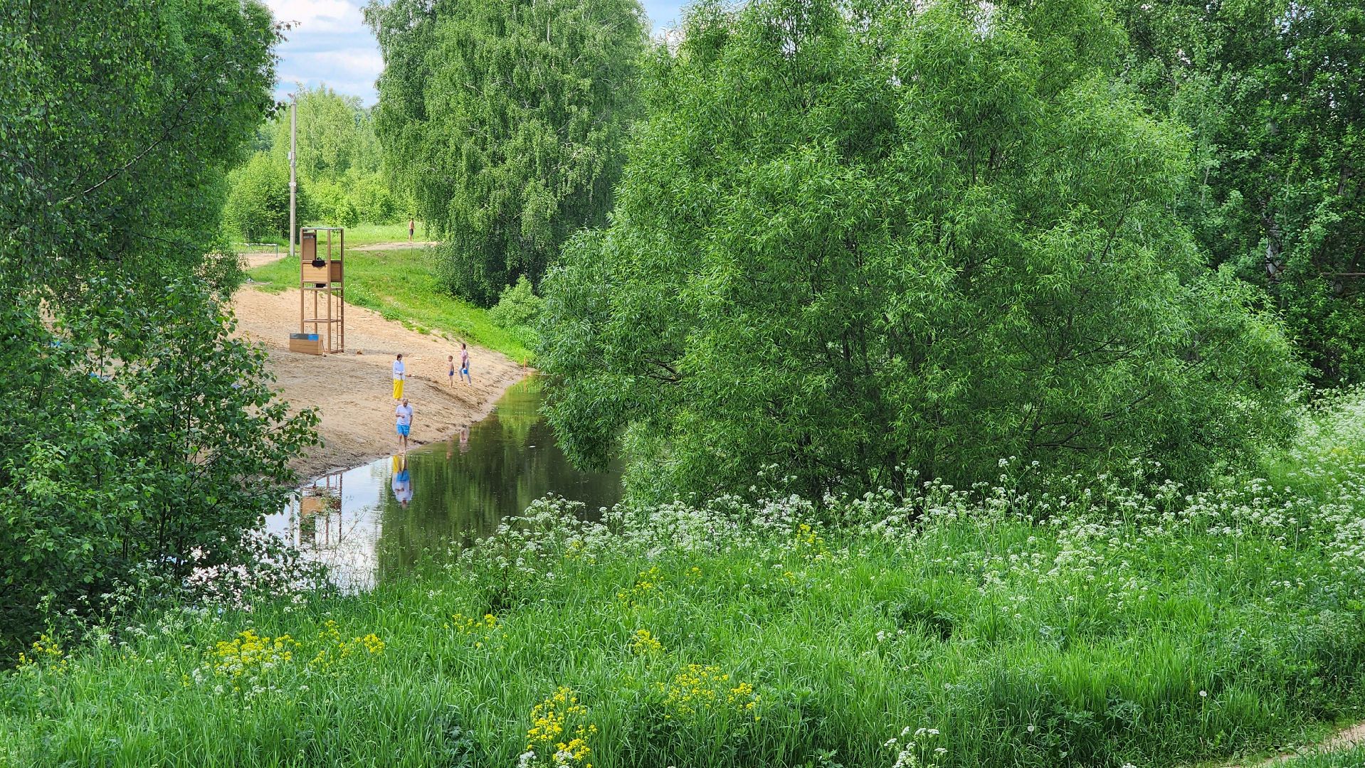 лето в подмосковье, пляж, река истра,