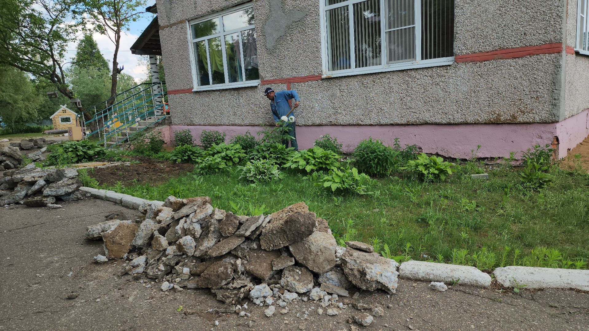 Ремонт, детский сад, орешки, отмостка, Ремонт отмостки, руза, рузский городской округ,