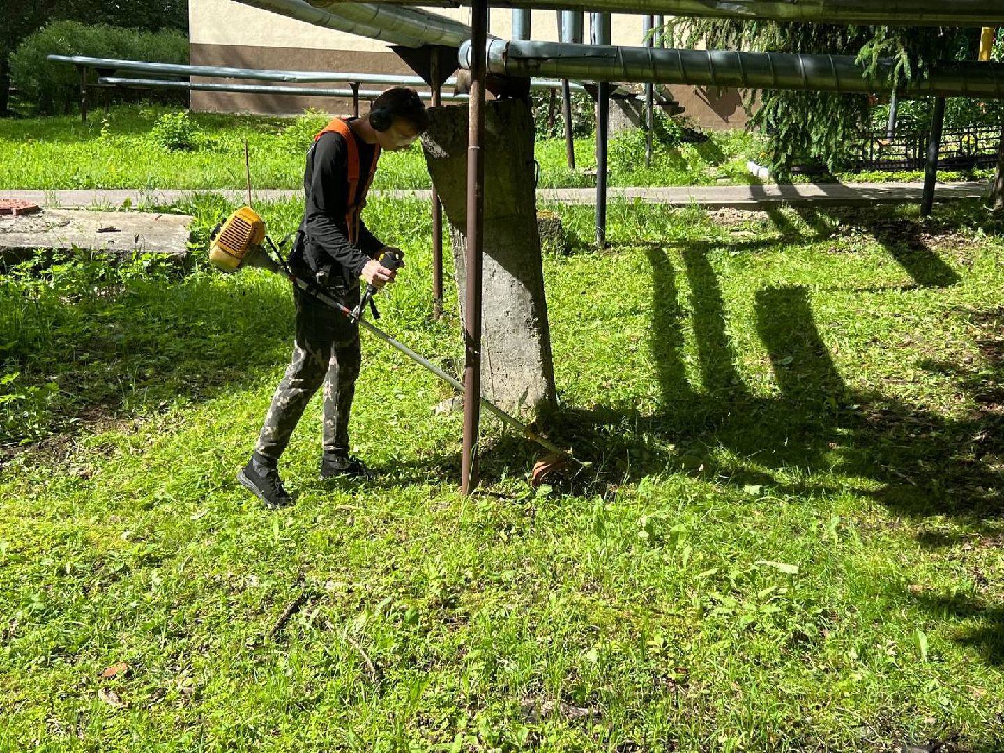 управляющая компания, школьники, работа, благоустровйство, покос травы,