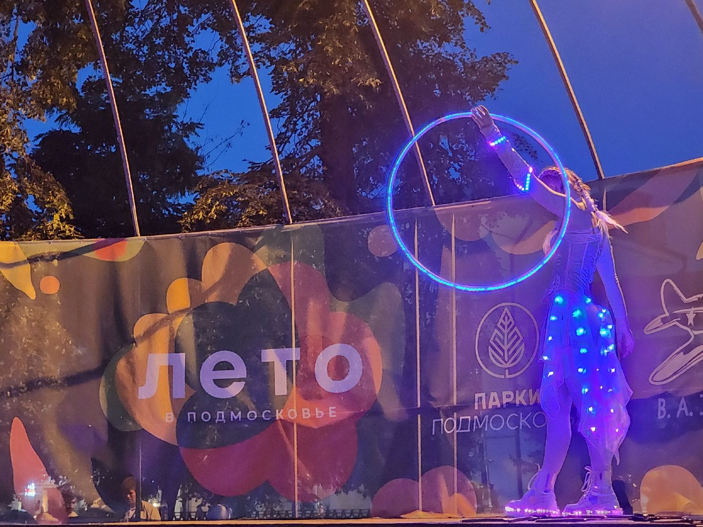 Коломна, ночь в парке, лето в подмосковье,