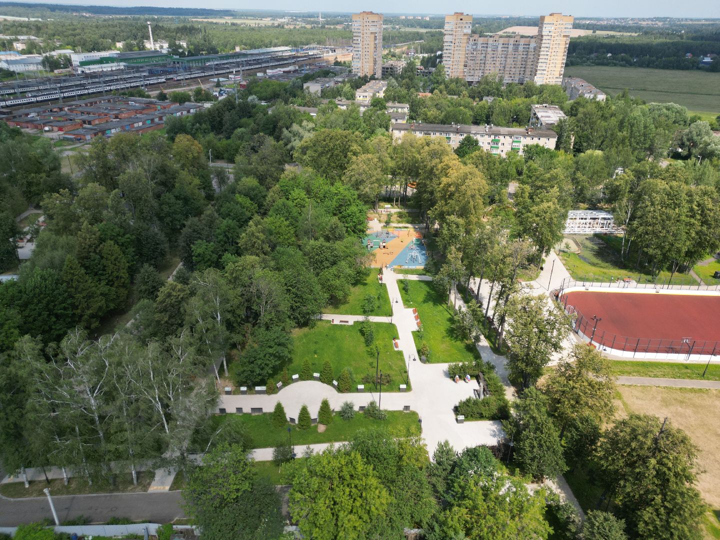 видео с коптера, лобня, парк, благоустройство,