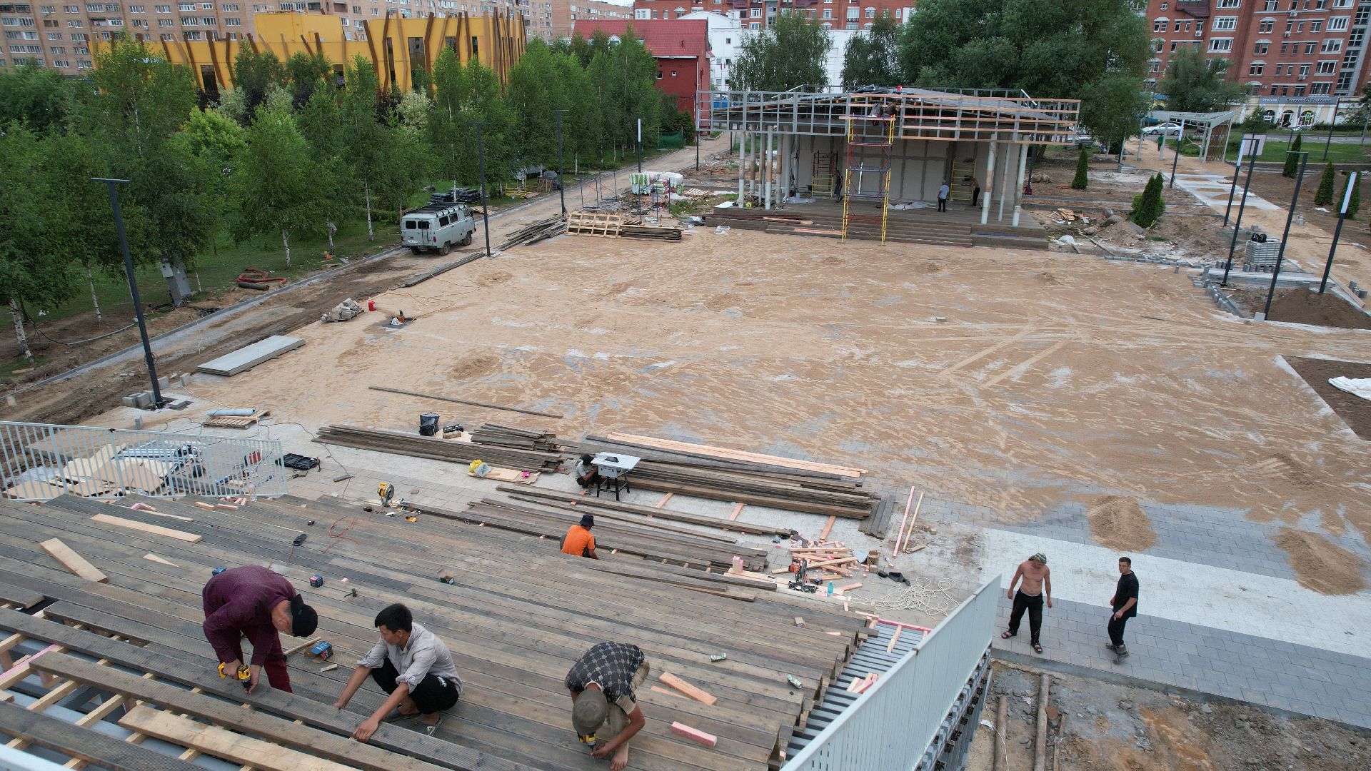 видео с коптера, лобня, парк, благоустройство,