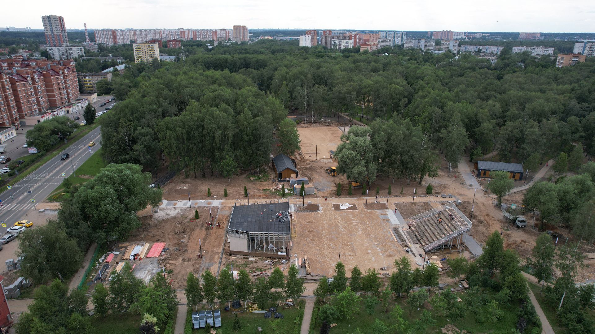 видео с коптера, лобня, парк, благоустройство,