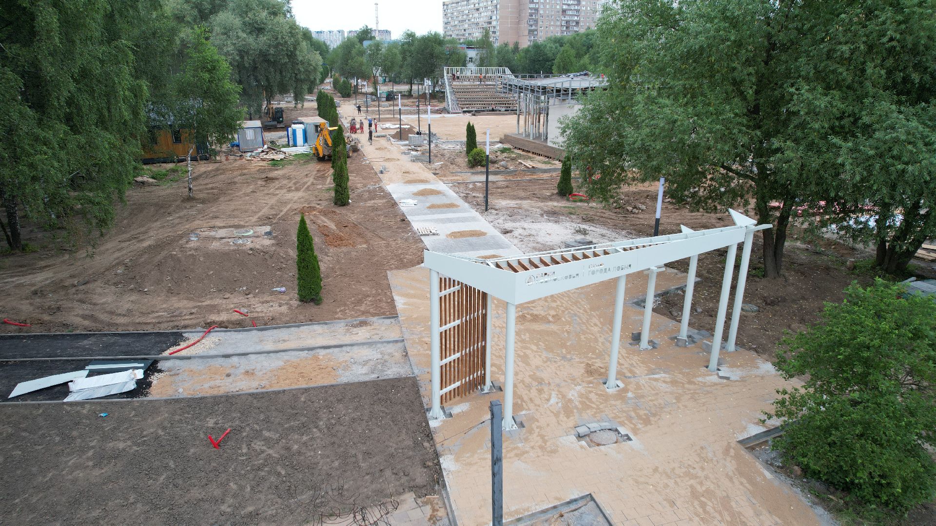 видео с коптера, лобня, парк, благоустройство,