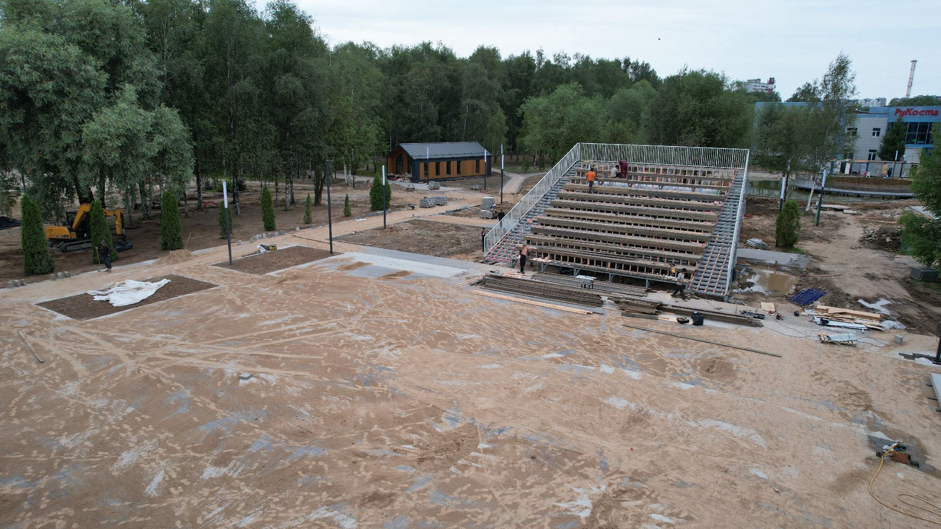 видео с коптера, лобня, парк, благоустройство,