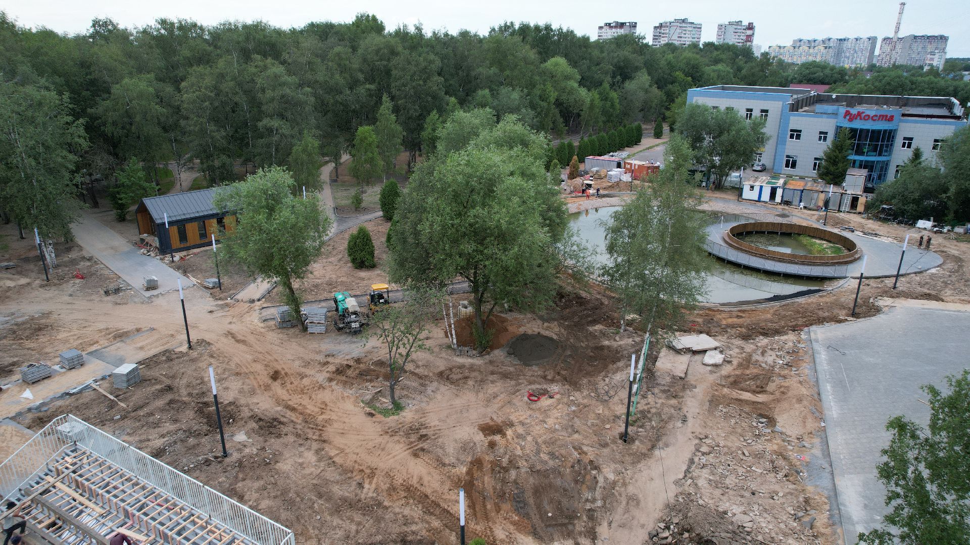 видео с коптера, лобня, парк, благоустройство,