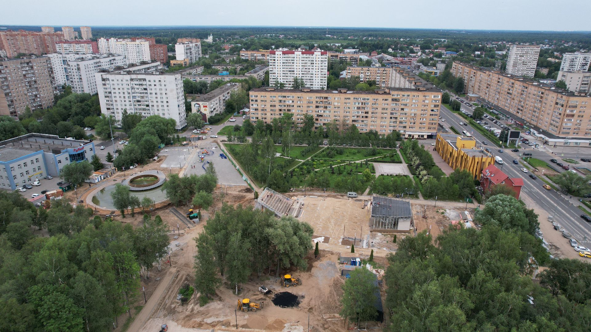 видео с коптера, лобня, парк, благоустройство,